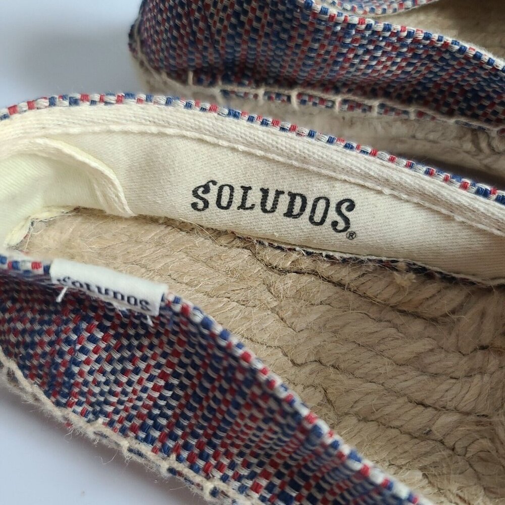 Soludos Union Jack Red Blue Tan Platform Espadrilles, fabrics, Women's size 7 - Picture 2 of 6